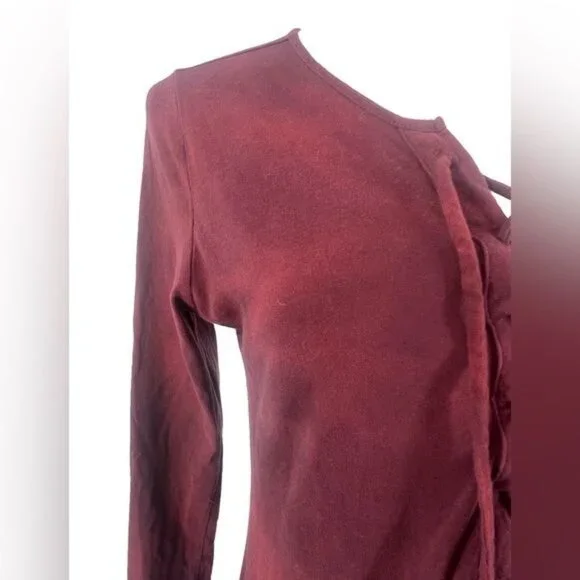 Free People Burgundy Lace Up Long Sleeve Jersey Maxi Dress - Picture 9 of 16